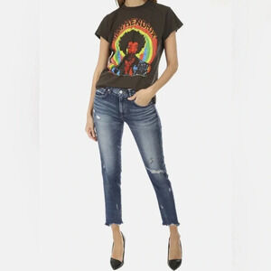 Moussy Vintage Skinny Denim Jeans Howa Cropped Destroyed Raw Hem Mid Rise